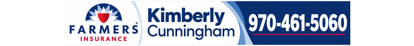 Farmers Insurance — Kimberly Cunningham — contact banner. Call 970-461-5060.