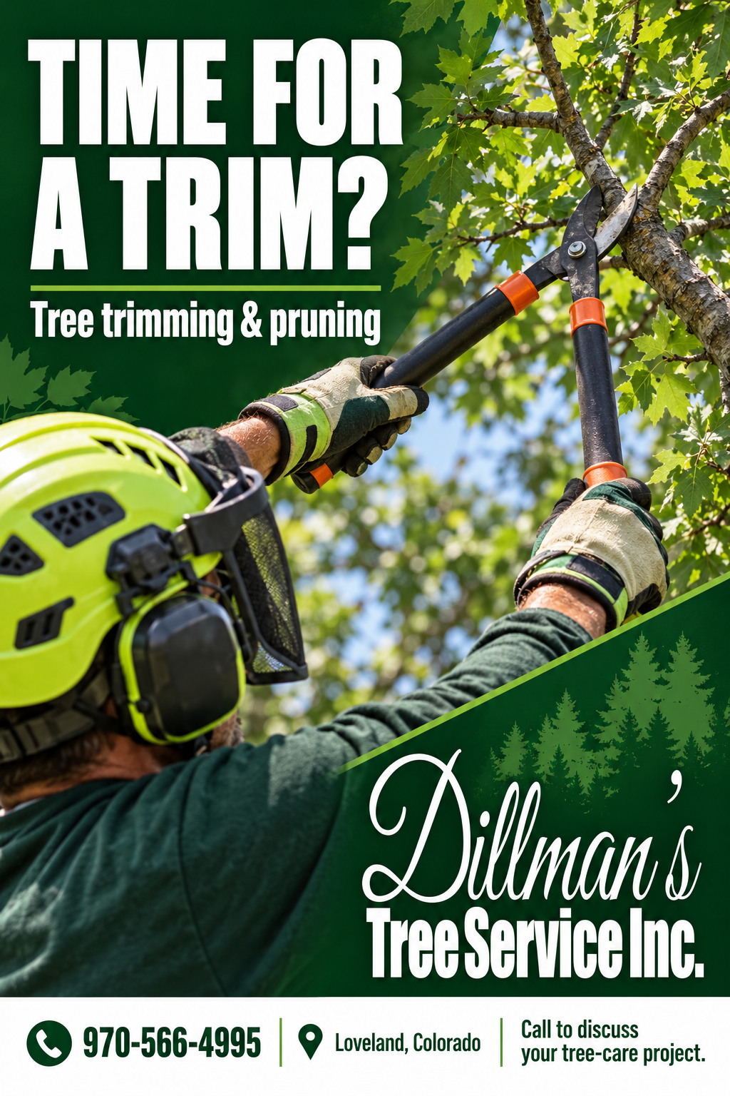 Dillmann's Tree Service Inc. — advertisement 2. Call 970-566-4995.