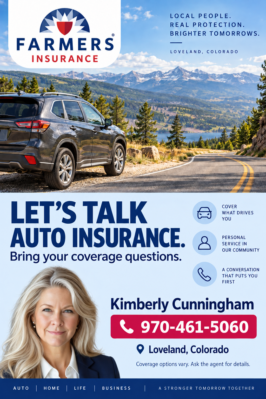 Farmers Insurance — Kimberly Cunningham — advertisement 3. Call 970-461-5060.