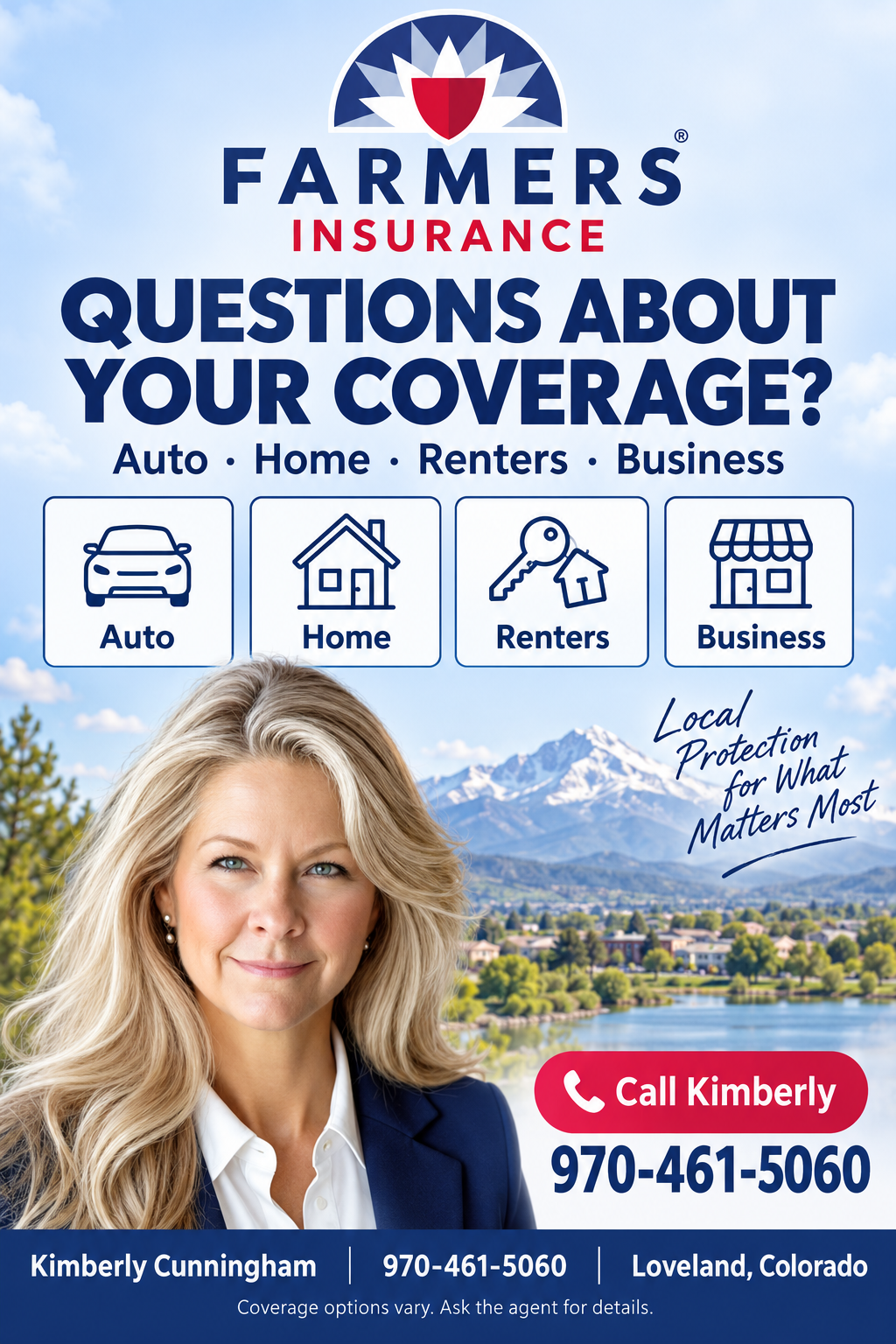 Farmers Insurance — Kimberly Cunningham — advertisement 5. Call 970-461-5060.