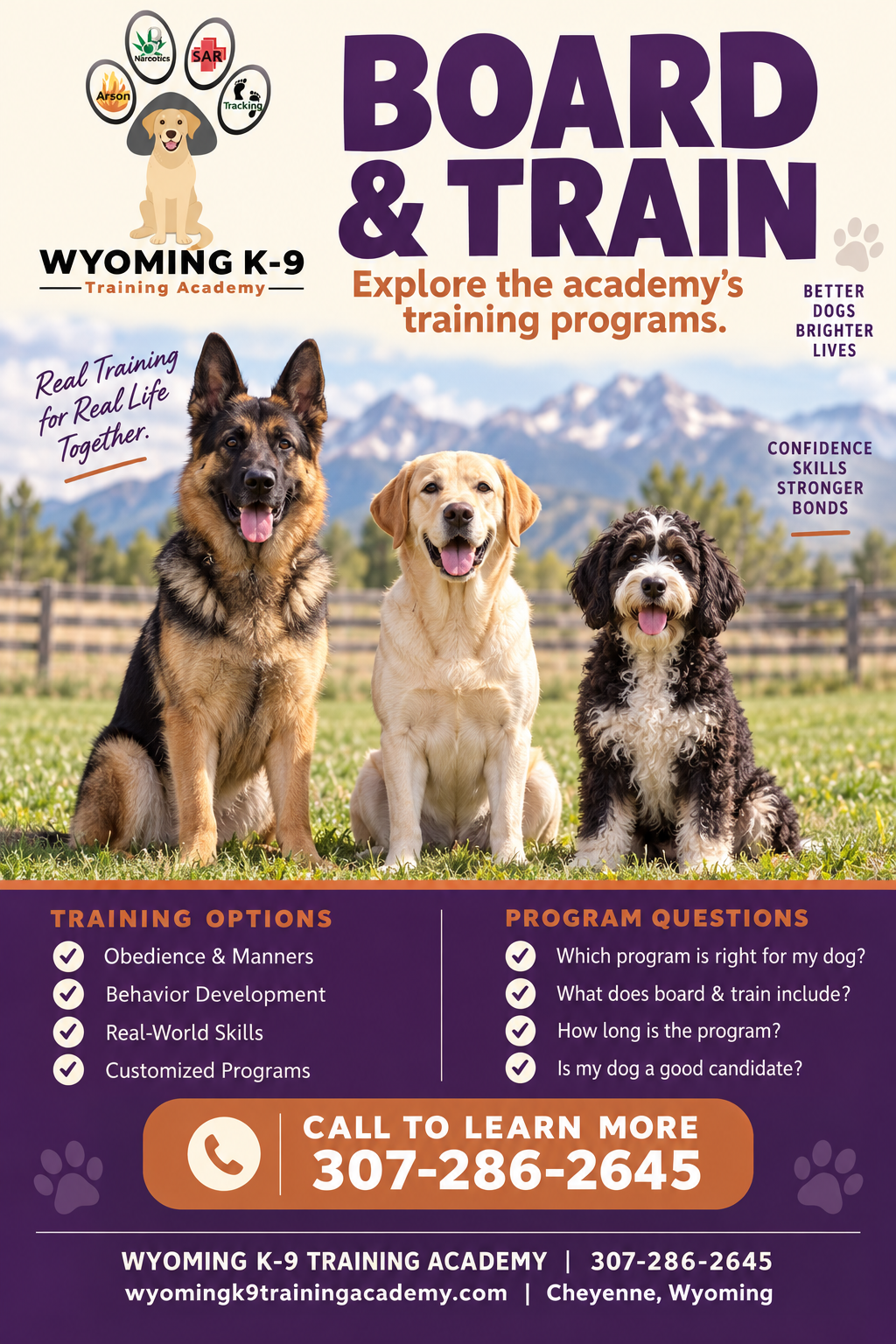 Wyoming K-9 Training Academy — advertisement 3. Call 307-286-2645.